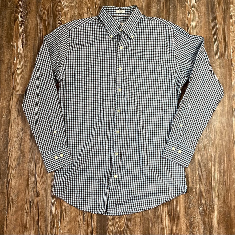 Men’s Peter Millar Blue Plaid Check Button Down Casual Dress Shirt Medium Cotton